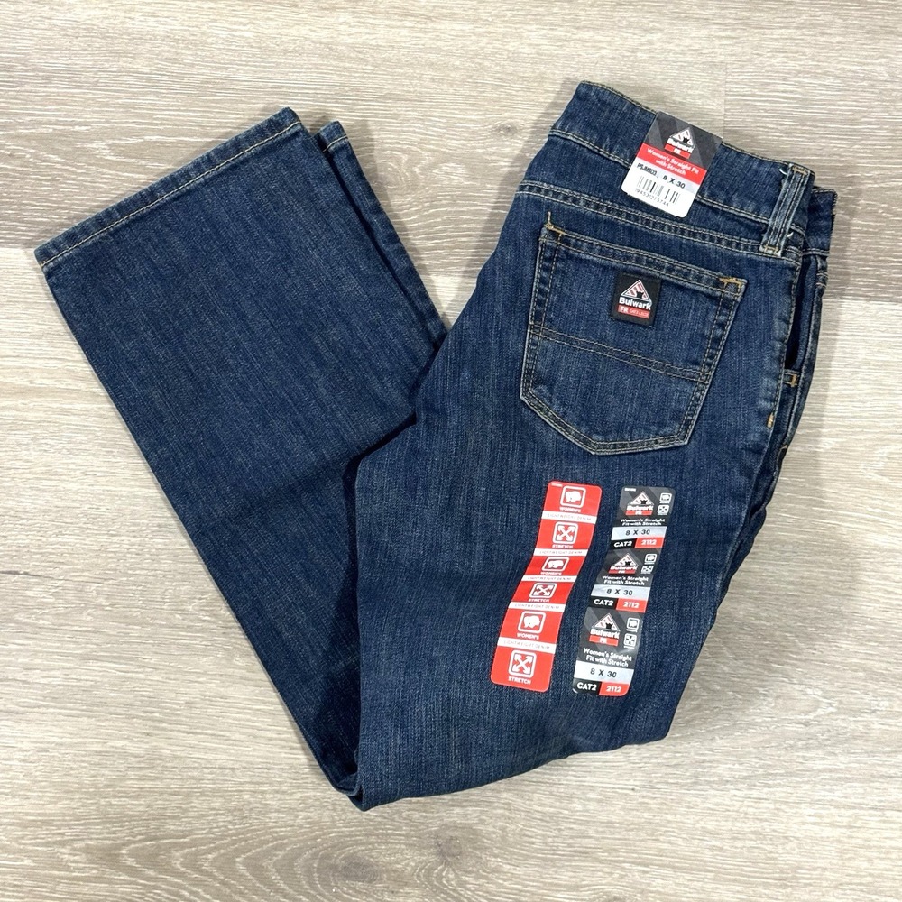 NWT Bulwark FR Flame Resistant Straight Fit Stretch  Denim Jeans Women's 8x30